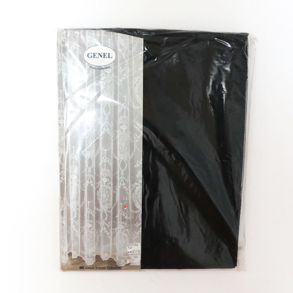New Genel Shirred Jacquard Lace Panel Mesh Curtain Sheer Black 56 x 110 in retro